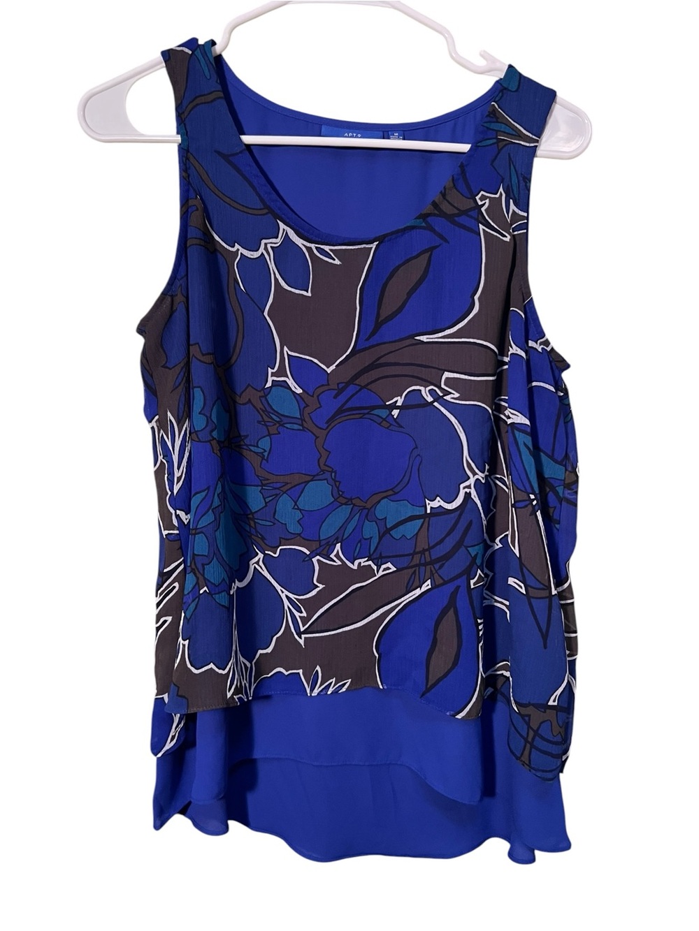Apt. 9 Women’s Size Medium Sleeveless Blouse Blue Gray White Floral Scoop Neck